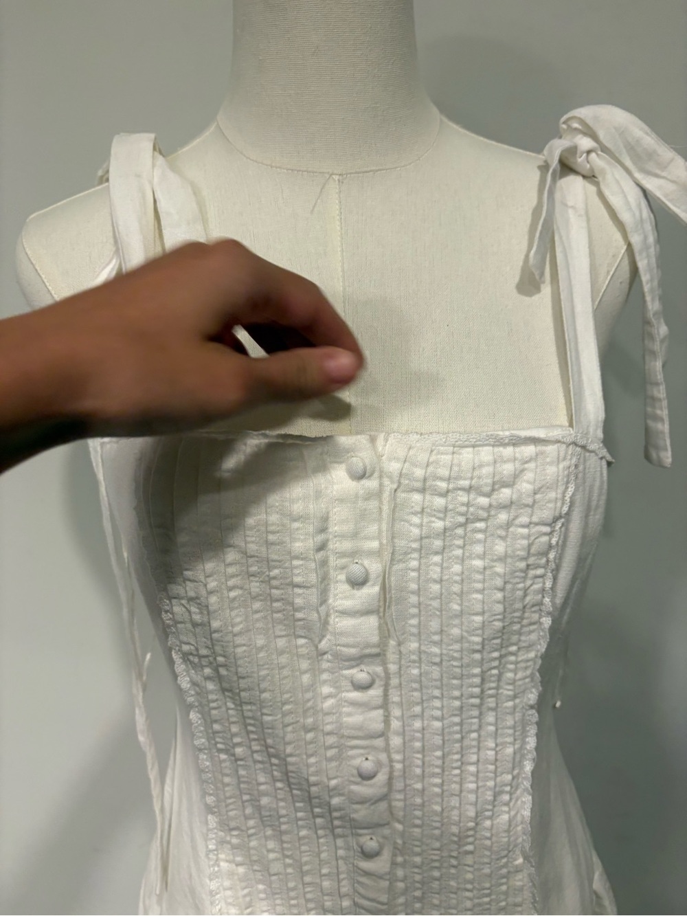 NEW ZARA Linen White Tie-Shoulder Button-Front Sundress small - Picture 4 of 7
